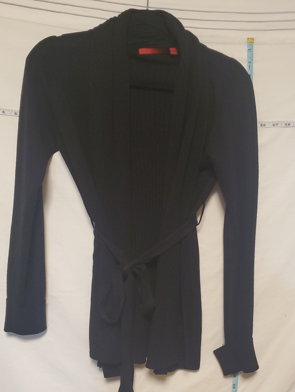 RED Brand Black Ribbed Cardigan Sweater W/Belt Lg Soft Stylish Office